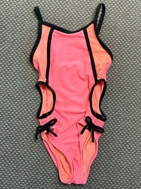 Place Girls' Pink & Coral One-Piece Swimsuit with Black Trim